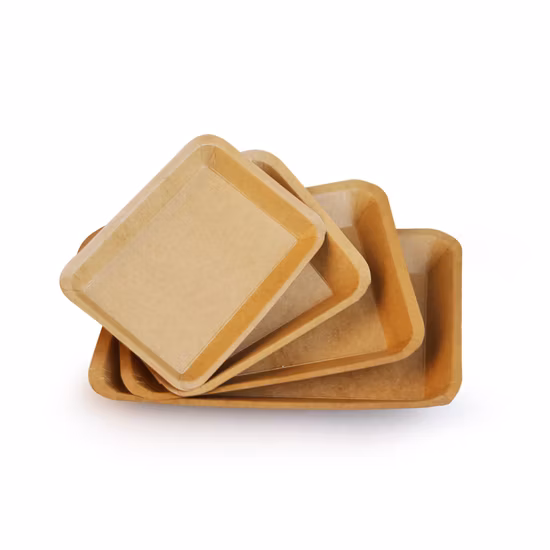 Bandeja desechable de papel Kraft marrón de pulpa de madera 100% para dulces de frutas y verduras