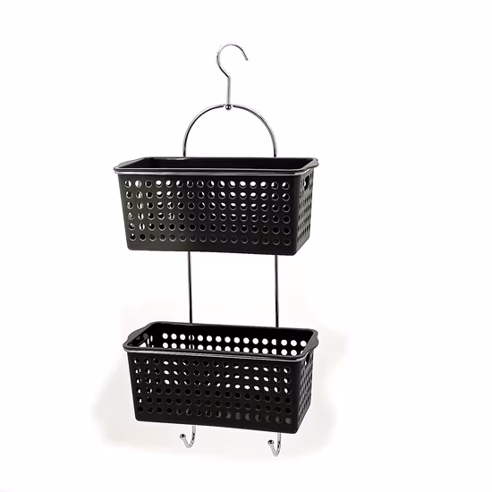 Cesta de alambre de gancho de pared de baño de metal cromado de 2 niveles con 2 cestas de plástico de almacenamiento extraíbles