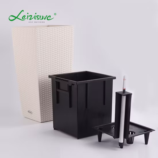 Venta directa de fábrica Macetas de mimbre cuadradas altas para balcón Jardín Barniz para hornear Macetas de plástico para exteriores (HG-TB04-1)